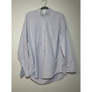L.L Bean Button Down Blue White‎ Stripes Medium 242317  Seersucker Cotton